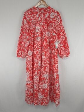 Hyacinth House Women's Red & White Floral Print Tiered Maxi Dress